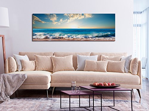 murando Cuadro en Lienzo Mar Playa 150x50 cm 1 Parte Impresión en Material Tejido no Tejido Impresión Artística Imagen Gráfica Decoracion de Pared Paisaje Cielo Azul c-B-0384-b-a