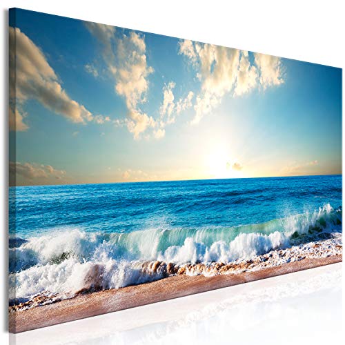 murando Cuadro en Lienzo Mar Playa 150x50 cm 1 Parte Impresión en Material Tejido no Tejido Impresión Artística Imagen Gráfica Decoracion de Pared Paisaje Cielo Azul c-B-0384-b-a