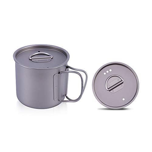 Musk Online Shop - Taza de titanio con tapa (350 ml/400 ml/600 ml, mango plegable, ultraligera, para camping, senderismo, escalada, viajes, ciclismo, correr, uso diario, 350 ml.