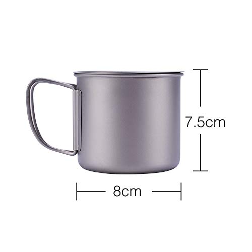 Musk Online Shop - Taza de titanio con tapa (350 ml/400 ml/600 ml, mango plegable, ultraligera, para camping, senderismo, escalada, viajes, ciclismo, correr, uso diario, 350 ml.