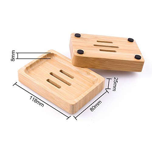 Mutsitaz 2 Pcs Jabonera Jabonera de Madera - Natural bambú Bandeja de jabón para La Cocina Ducha de baño Fregadero - para Jabón, Esponjas y Más