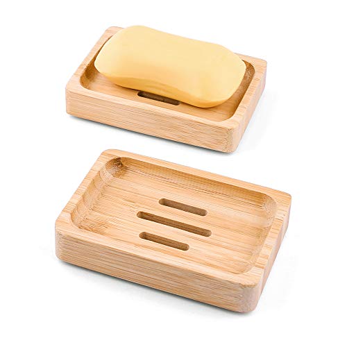 Mutsitaz 2 Pcs Jabonera Jabonera de Madera - Natural bambú Bandeja de jabón para La Cocina Ducha de baño Fregadero - para Jabón, Esponjas y Más