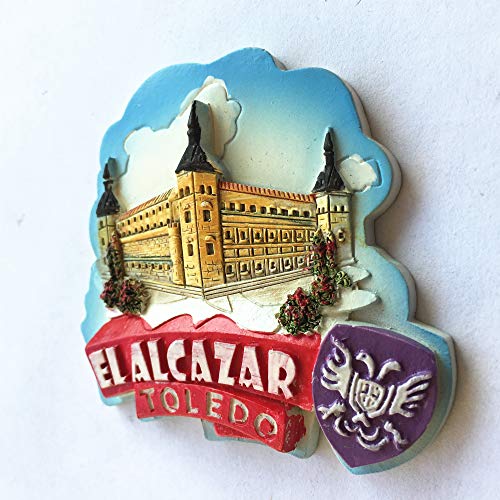 MUYU Magnet Imán para Nevera de El Alcazar Toledo en 3D, Regalo de Recuerdo de Viaje, decoración del hogar y la Cocina, calcomanía magnética para Nevera, colección de imanes