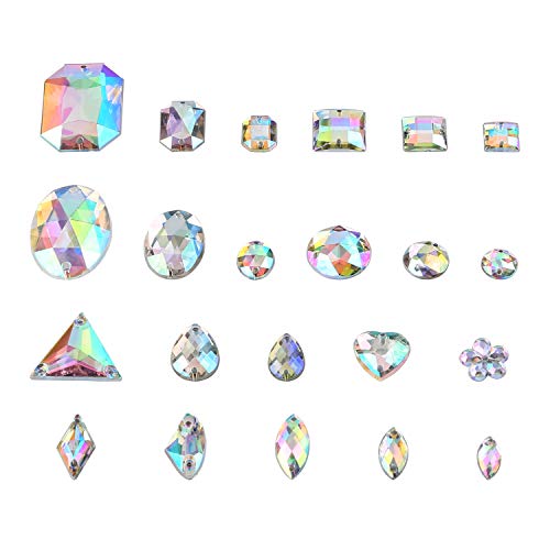 MWOOT 700 Piezas Diamantes de Acrílicas para Decorar Prendas Ropa Manualidades, Kit de Piedras Decorativas (Varios Tamaños y Formas) con Tijera de Costura, Agujas y Cordón, AB Perlas
