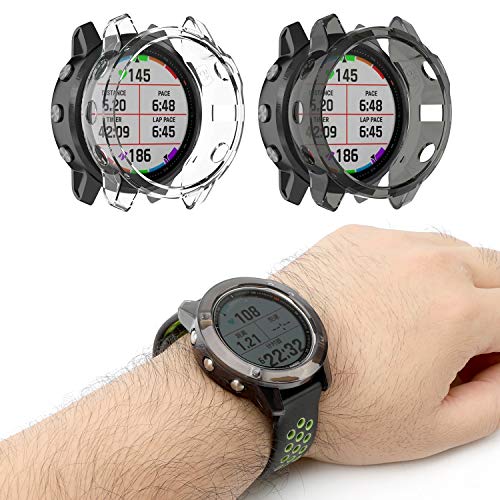 MWOOT Compatible con Garmin Fenix 6 y 6 Garmin Fenix Pro Protectores Cristal Templado [4 Unidades] y Funda Silicona [2 Unidades], 9H Dureza Resistente a Arañazo Protector Pantalla para Proteccion