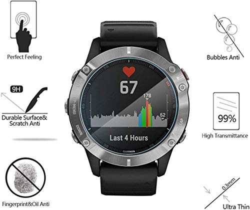 MWOOT Compatible con Garmin Fenix 6 y 6 Garmin Fenix Pro Protectores Cristal Templado [4 Unidades] y Funda Silicona [2 Unidades], 9H Dureza Resistente a Arañazo Protector Pantalla para Proteccion