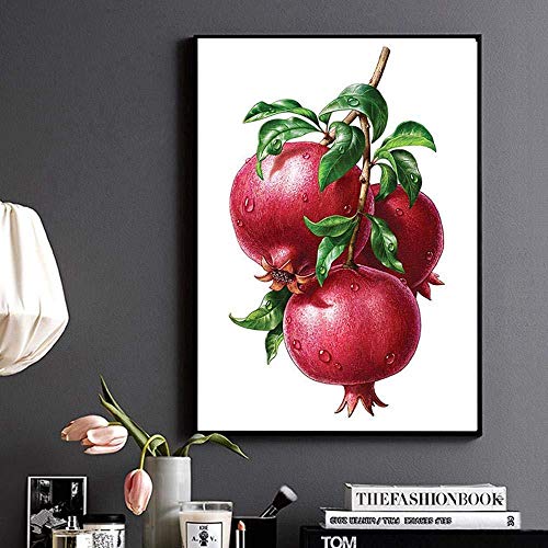 MXmama Granada Naturaleza Muerta Pintura de Lienzo de Frutas para Cocina Restaurante Decoración de Pared Cartel Arte de la Pared Imagen Lienzo / 60X80Cm Sin Marco