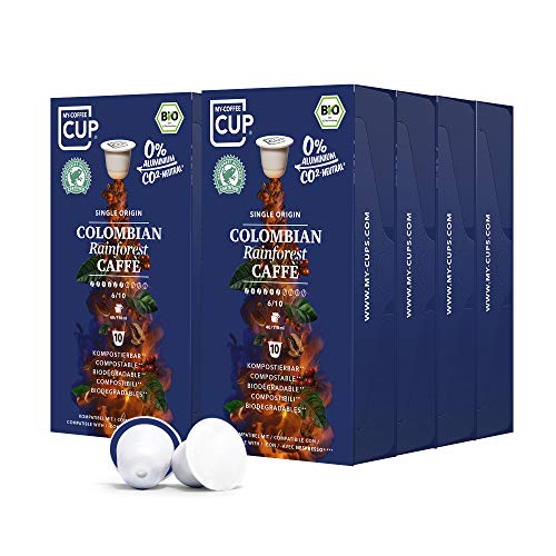 My-CoffeeCup Cápsulas de Café Colombian Rainforest - 8 Cajas de 10 Unidades de Café Orgánico - Compatibles con Máquina Nespresso®³ - 80 Cápsulas Degradables Industrialmente sin Aluminio