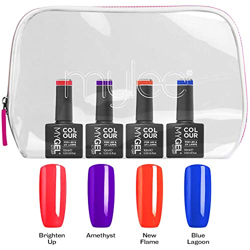 Mylee Jelly Collection Kit - 4 LED UV Esmaltes di colori duraturi Neón Brillantes, Efecto Gelatinoso de Alto Brillo, Regalo perfetto con Bolsa Cosmética, Libre de Crueldad, Resultados Profesionales