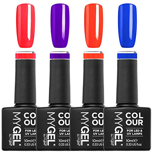 Mylee Jelly Collection Kit - 4 LED UV Esmaltes di colori duraturi Neón Brillantes, Efecto Gelatinoso de Alto Brillo, Regalo perfetto con Bolsa Cosmética, Libre de Crueldad, Resultados Profesionales