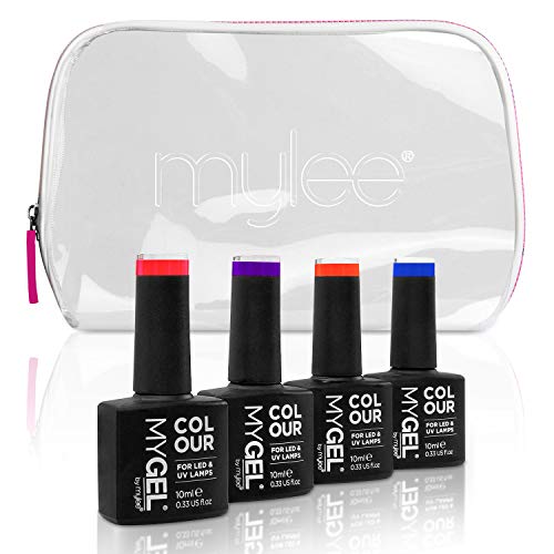 Mylee Jelly Collection Kit - 4 LED UV Esmaltes di colori duraturi Neón Brillantes, Efecto Gelatinoso de Alto Brillo, Regalo perfetto con Bolsa Cosmética, Libre de Crueldad, Resultados Profesionales