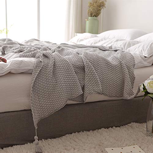 MYLUNE HOME 100% Algodón Tejer Elegante Manta de Punto Cobertura para Ver la televisión en la silleta, sofá y Cama, Las Dos Caras Cubiertas 130 * 160cm (Gray)