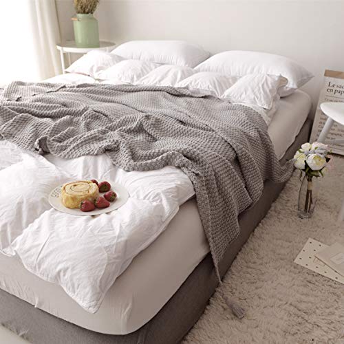 MYLUNE HOME 100% Algodón Tejer Elegante Manta de Punto Cobertura para Ver la televisión en la silleta, sofá y Cama, Las Dos Caras Cubiertas 130 * 160cm (Gray)