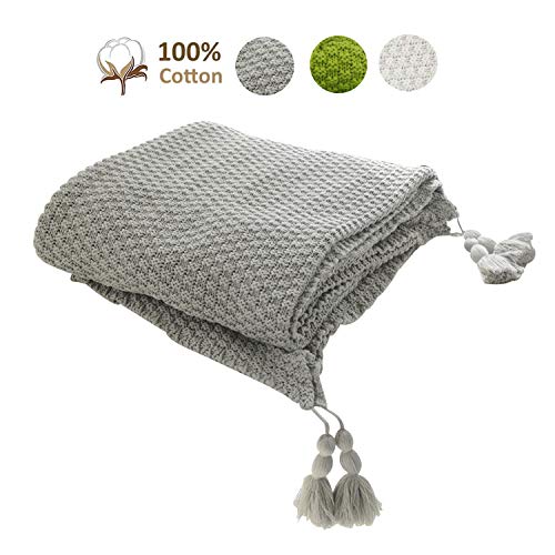 MYLUNE HOME 100% Algodón Tejer Elegante Manta de Punto Cobertura para Ver la televisión en la silleta, sofá y Cama, Las Dos Caras Cubiertas 130 * 160cm (Gray)