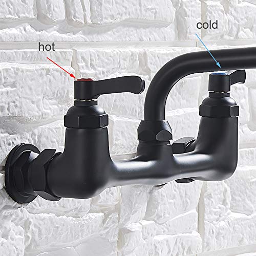 MySLT   Grifo de cocina de caño largo montado en la pared Grifo de latón de doble manija Grifo antiguo de agua fría y caliente Grifo giratorio de cocina de caño largo giratorio 360