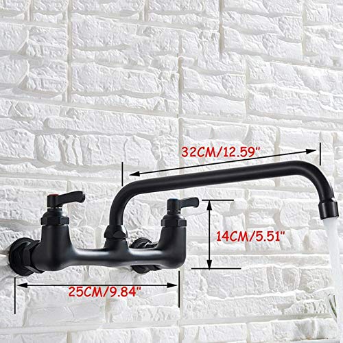 MySLT   Grifo de cocina de caño largo montado en la pared Grifo de latón de doble manija Grifo antiguo de agua fría y caliente Grifo giratorio de cocina de caño largo giratorio 360