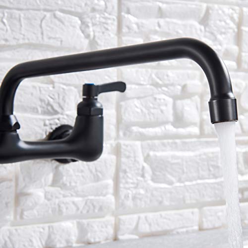 MySLT   Grifo de cocina de caño largo montado en la pared Grifo de latón de doble manija Grifo antiguo de agua fría y caliente Grifo giratorio de cocina de caño largo giratorio 360