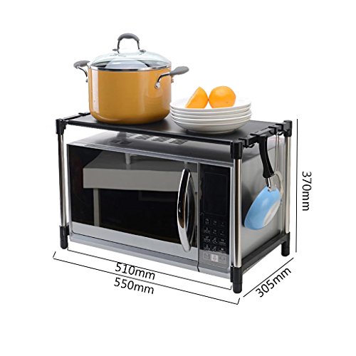 MyYztsj-kitchen rack Repisa multifunción de Acero Inoxidable para Horno de microondas de 2 Niveles con 6 Ganchos Soporte para Estante de Soporte de Horno Negro Estante de pie