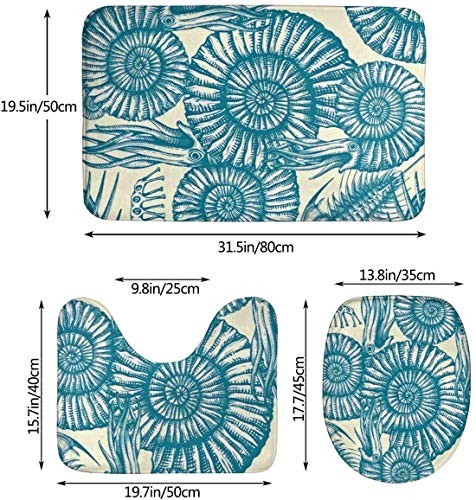 N \ A Ammonite- Juego de 3 almohadillas antideslizantes para baño + alfombrilla de contorno + cubierta para tapa de inodoro