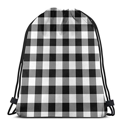 N / A Bolsas De Cuerdas Gimnasio,Mochila Con Cordón,Black Buffalo Tartan Plaid Mens Womens Athletic Premium Quality Pull String Bag Para Viajar Yoga Shopping School Workout Beach