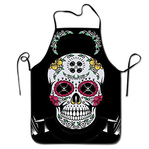 N / A Chefs Delantal,Delantal De Pintura,Delantal para Cocinar En Casa,Delantales De Cocina,Delantal Infantil,Mejor Regalo Sugar Skull Durable Ajustable Lavable Cocina Overlock Delantal Madre Regalo