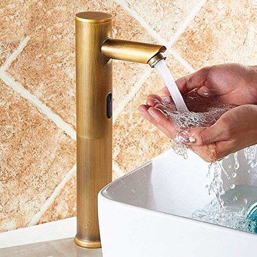 N/ A Retro automático Sensor Infrarrojo Electrónico Lavabo Grifo Mezclador de Agua fría Grifo Baño Alto Lavabo Instalación Accionado por batería Caño Alto Latón Bronce Antiguo Cepillado