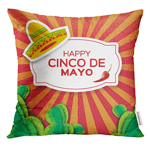 N / A Suave Fundas Cojín,Sofá Fundas De Almohada,Sombrero Mexicano Sombrero Suculentas Y Rojo Amarillo Verde Ají Jalapeño México Carnaval Naranja Tirar Almohada Cojin