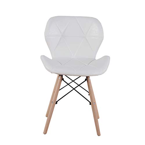 N/A 4PCS retro PU cojín silla de pierna de madera natural, silla de comedor, silla de oficina, silla de ocio, respaldo de mariposa silla de comedor, silla de negociación (blanco)