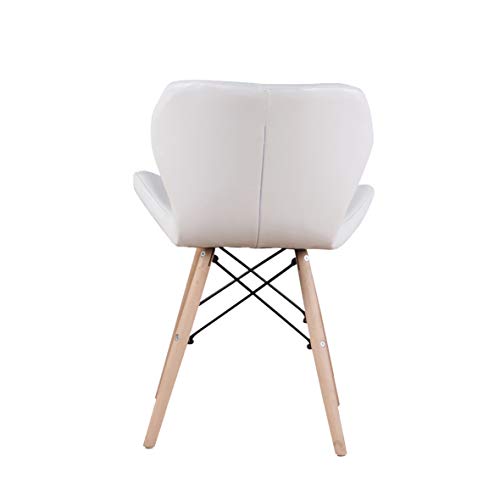 N/A 4PCS retro PU cojín silla de pierna de madera natural, silla de comedor, silla de oficina, silla de ocio, respaldo de mariposa silla de comedor, silla de negociación (blanco)