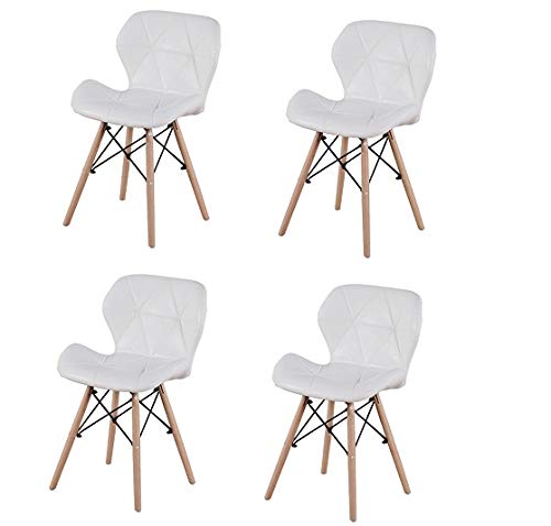 N/A 4PCS retro PU cojín silla de pierna de madera natural, silla de comedor, silla de oficina, silla de ocio, respaldo de mariposa silla de comedor, silla de negociación (blanco)