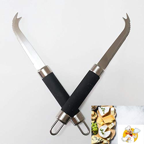 N/A. BIGDOM Pack de 2 Elegantes Cuchillos Queso Calidad Profesional, Acero Inoxidable, Cortador de Queso, Cuchillo de Punta Doblada