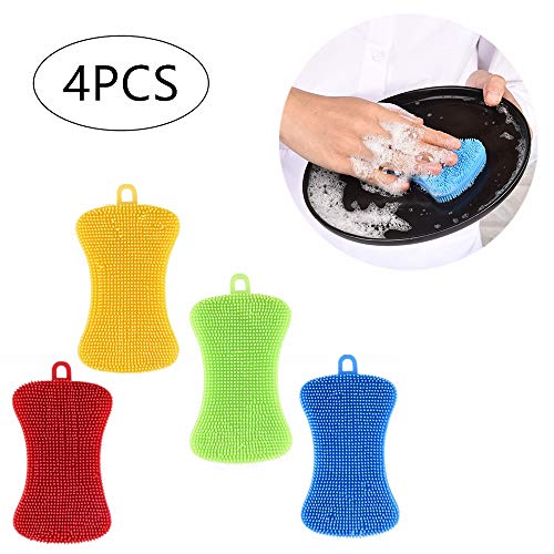 N\A - Esponjas de silicona antibacteriana para cocina, multiusos, 4 unidades, para lavar platos, sartenes, verduras, frutas, etc.