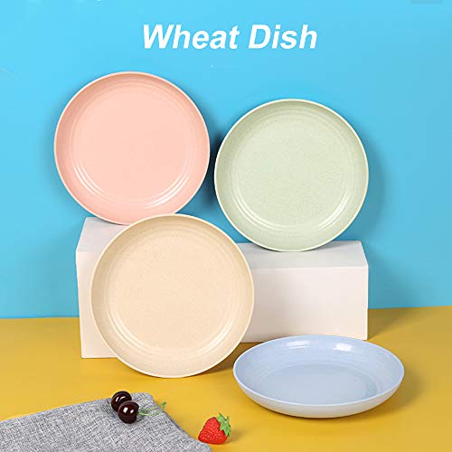 N//A Juego de 12 platos de paja de trigo, irrompibles, ligeros platos de cena, aptos para microondas, perfecto para ensalada, pasta, bistec y frutas (17,3 cm, 7,8 cm, 22,4 cm) (rosa)