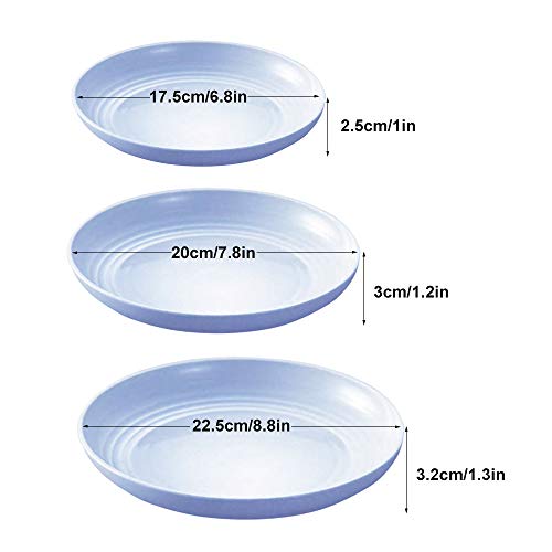 N//A Juego de 12 platos de paja de trigo, irrompibles, ligeros platos de cena, aptos para microondas, perfecto para ensalada, pasta, bistec y frutas (17,3 cm, 7,8 cm, 22,4 cm) (rosa)