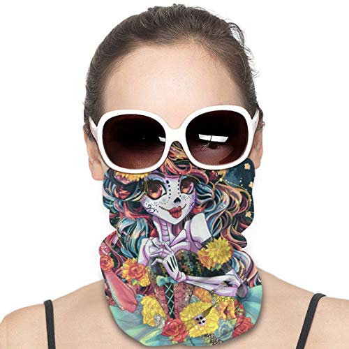 NA - Pañuelo para la cabeza y el cuello, bandanas para exteriores, bufanda, cuello, polaina, bandana, para hombres y mujeres, bandana, azúcar, flor, calavera, cráneo