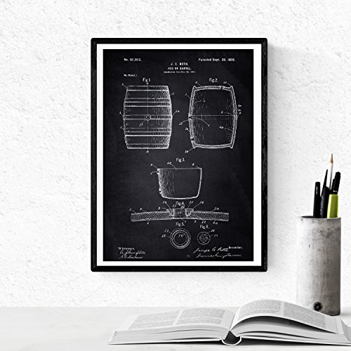 Nacnic Negro - Pack de 4 Láminas con Patentes de Vino. Set de Posters con inventos y Patentes Antiguas. Elije el Color Que Más te guste. Impreso en Papel de 250 Gramos