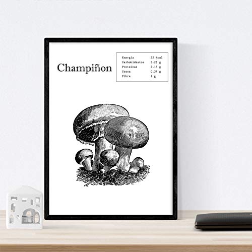 Nacnic Poster de Champiñon. Láminas de Frutas y Verduras. Tamaño A4 con Marco