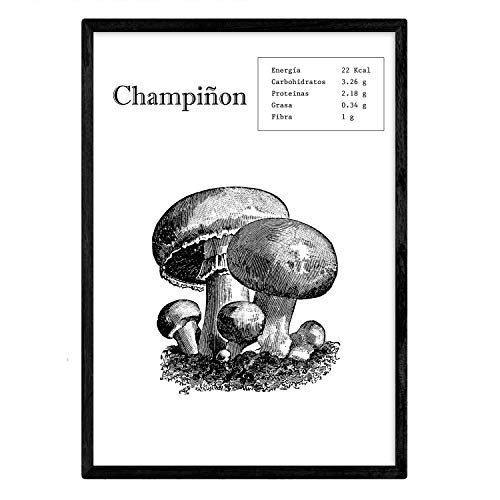 Nacnic Poster de Champiñon. Láminas de Frutas y Verduras. Tamaño A4 con Marco