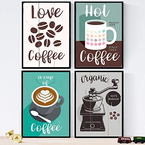 Nacnic Set de láminas de café. Posters de Tipos de café. Café Colorido 1. Tamaño A4