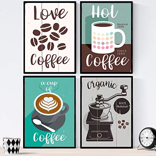 Nacnic Set de láminas de café. Posters de Tipos de café. Café Colorido 1. Tamaño A4