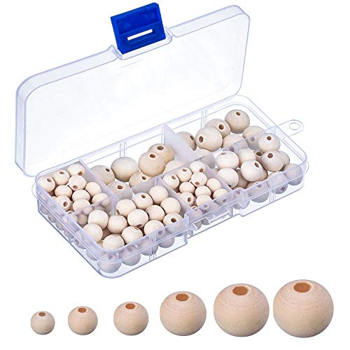 NACTECH 150pcs Bolas de Madera 10mm 12mm 20mm Diámetro Bola de Madera con Agujero Redondo Sin Tratamiento Perlas de Madera Perforadas para Colgantes Collar Plantas Decorativas Joyas Esferas Caritas