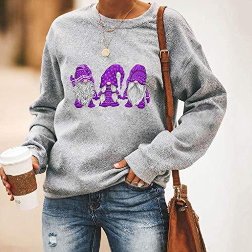 Nadvidad Sudadera sin Capucha Manga Larga Blusa Tops Suéter Básico Estampado de Santa Primavera Pullover Otoño Sweatshirt Invierno Hoodie Nadvidad Luckycat