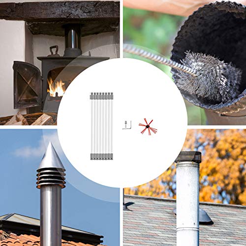 NANANA Kit de Cepillo de Limpieza de Chimenea, Brocas para Deshollinar Eléctricas, Kit de Varillas Flexibles de Sistema Rotativo con Varillas Flexibles de Nylon Reforzado, Multi-tamaño,12m