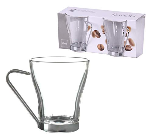 NAPOLI - Juego de 6 vasos de café con mango de metal, 22 cl, 220 ml, 6 unidades, cristal transparente, café expresso, capuchino, té helado.