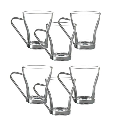 NAPOLI - Juego de 6 vasos de café con mango de metal, 22 cl, 220 ml, 6 unidades, cristal transparente, café expresso, capuchino, té helado.