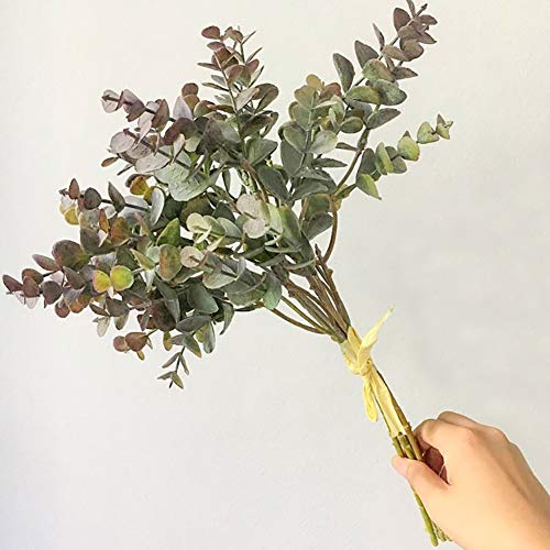 NAttnJf Artificiales Flores Eucalipto Artificial 1 Ramo de Plantas Artificiales de Hoja Falsa de eucalipto para el Banquete de Boda de Bricolaje decoración para el hogar Gris Morado