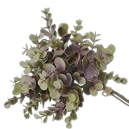 NAttnJf Artificiales Flores Eucalipto Artificial 1 Ramo de Plantas Artificiales de Hoja Falsa de eucalipto para el Banquete de Boda de Bricolaje decoración para el hogar Gris Morado