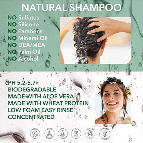 NATURAL - CHAMPÚ - CABELLO SECO RIZADO - ALOE VERA, MELOCOTÓN, PALMAROSA, LAVANDA Y GERANIO 250 ml - por POO FREE - Sin Sulfatos, Sin Parabenos, Sin Silicona. Concentrado, Fàcil de Enjuagar.