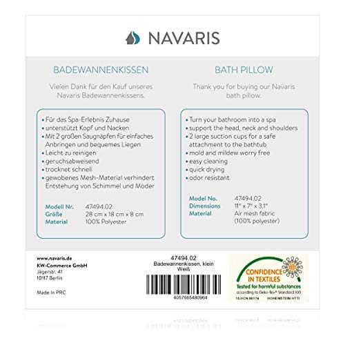 Navaris Almohada para bañera con ventosas - Cojín para el baño Jacuzzi Piscina SPA bañera de Hotel Antideslizante - para Cabeza y Cuello - Blanco