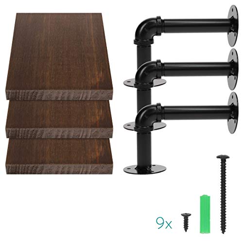 Navaris Set de 3X balda de Madera - Estanterías flotantes de Pared para Adornos - Repisas Modernas para Cocina Dormitorio o baño - En marrón Oscuro